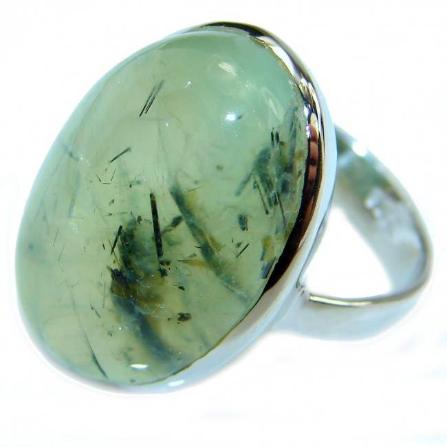 Natural Moss Prehnite .925 Sterling Silver handmade ring s. 6