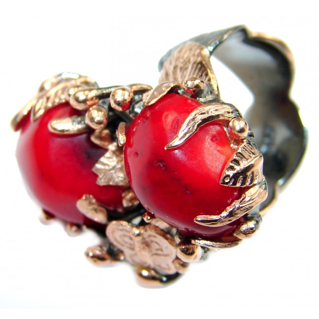 Natural Fossilized Coral 14K Gold over .925 Sterling Silver handmade ring s. 8