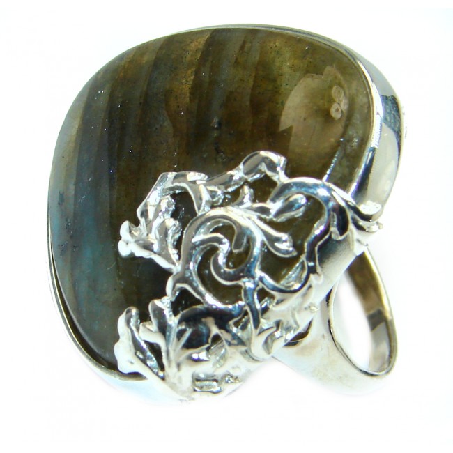 Large Fire Labradorite .925 Sterling Silver handmade ring size 7 1/4