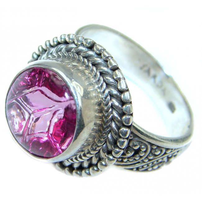 Exotic Pink Raspberry Topaz two tones .925 Sterling Silver handcrafted Ring s. 9