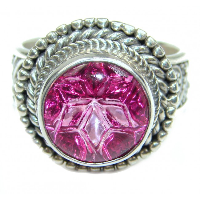 Exotic Pink Raspberry Topaz two tones .925 Sterling Silver handcrafted Ring s. 9