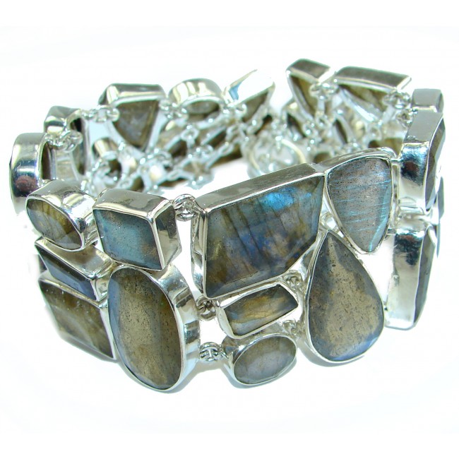 Large Cascade of light GENUINE Labradorite .925 Sterling Silver handmade Bracelet