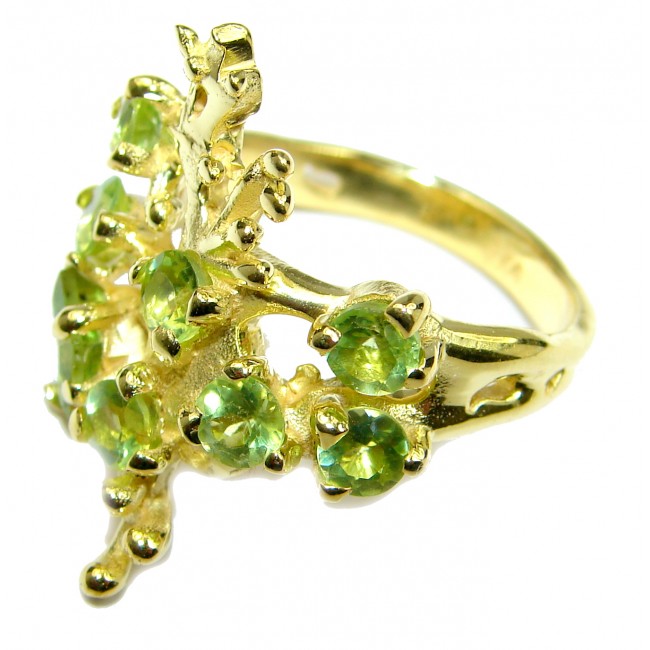 Unique Design genuine Peridot 14K Gold over .925 Sterling Silver handmade Cocktail Ring s. 8 1/2