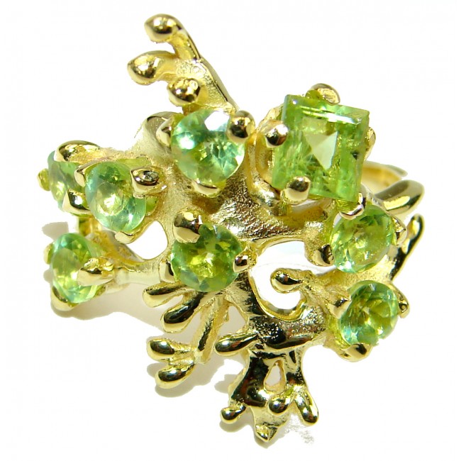 Unique Design genuine Peridot 14K Gold over .925 Sterling Silver handmade Cocktail Ring s. 8 1/2