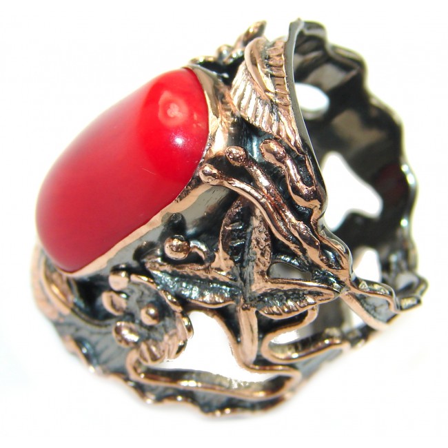 Natural Fossilized Coral 14K Gold over .925 Sterling Silver handmade ring s. 8 1/4
