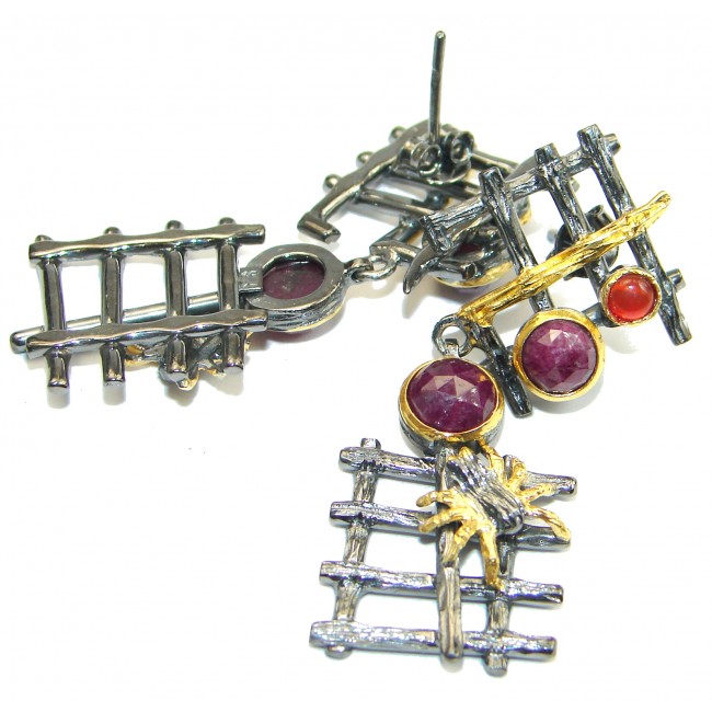 Trendy Ruby Gold Rhodium over .925 Sterling Silver handmade earrings