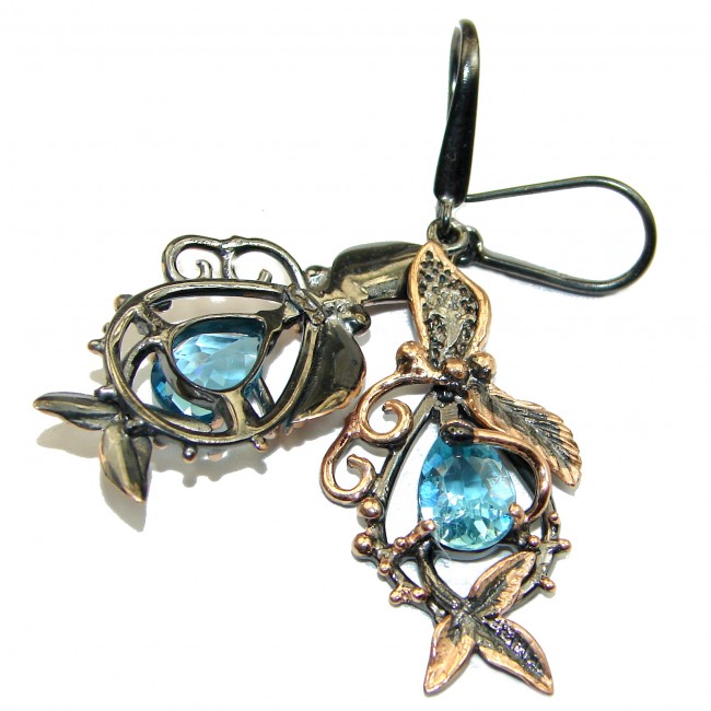Rich Design Swiss Blue Topaz Gold over .925 Sterling Silver handcrafted earrings
