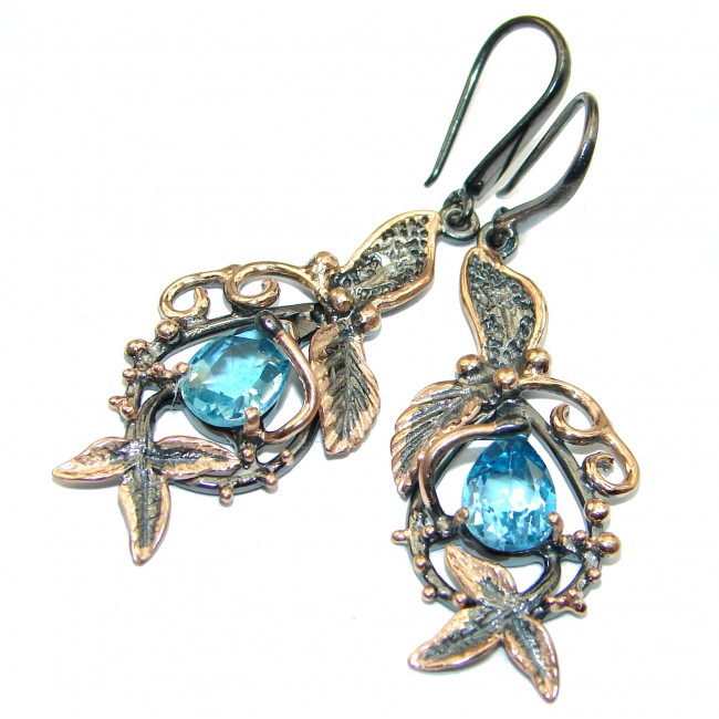 Rich Design Swiss Blue Topaz Gold over .925 Sterling Silver handcrafted earrings
