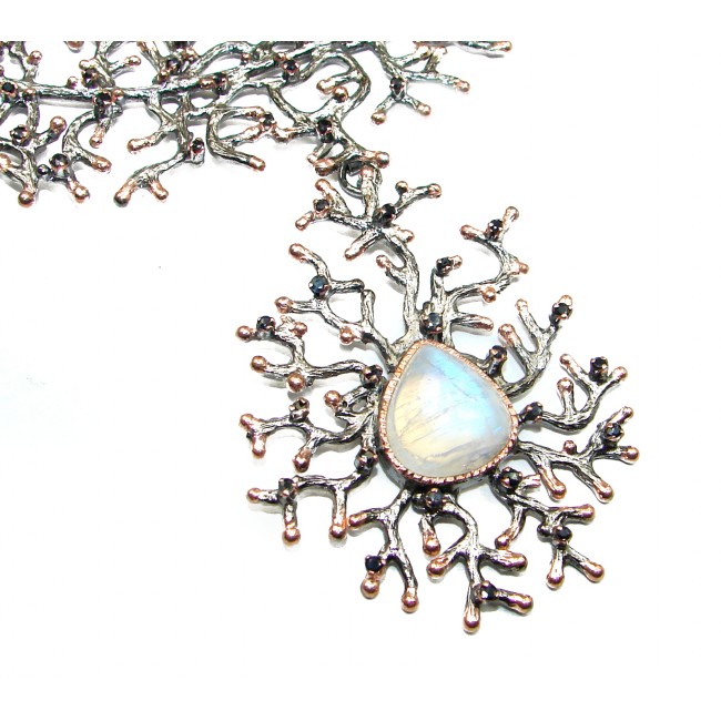 Golden Reef Fire Moonstone Rose Gold over .925 Sterling Silver handcrafted necklace