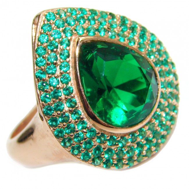 Genuine Emerald 18K Gold over .925 Sterling Silver handmade Cocktail Ring s. 8