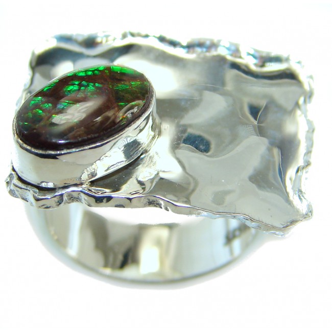 Unisex Rainbow Fire Ammolite Sterling Silver ring s. 5 1/4
