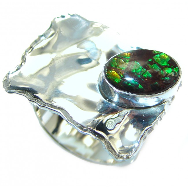 Unisex Rainbow Fire Ammolite Sterling Silver ring s. 5 1/4