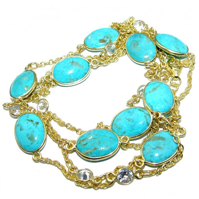 36 inches Genuine Turquoise 14K Gold over .925 Sterling Silver handmade Station Necklace