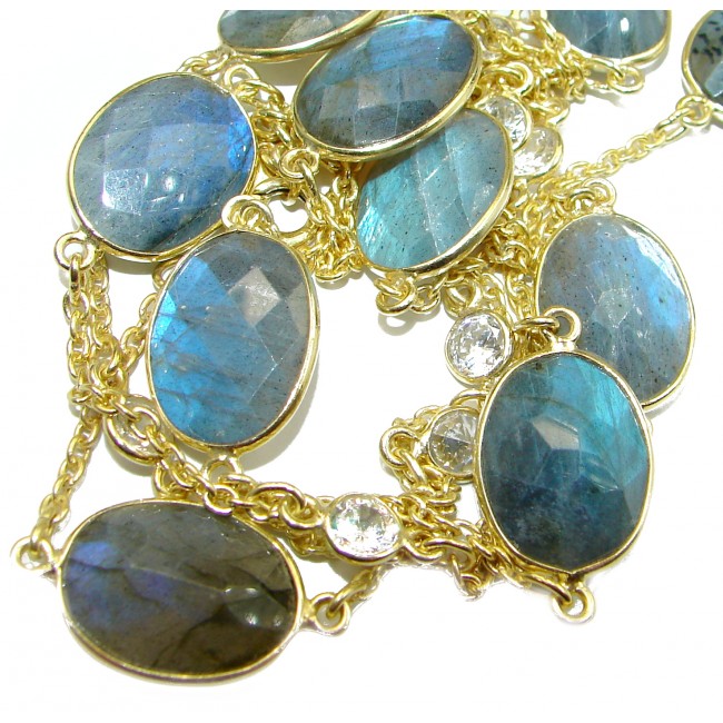 36 inches Genuine Fire Labradorite 14 K Gold over .925 Sterling Silver handmade Necklace
