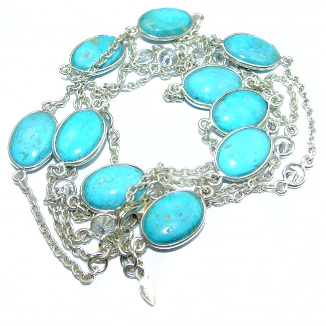 36 inches Genuine Turquoise .925 Sterling Silver handmade Station Necklace