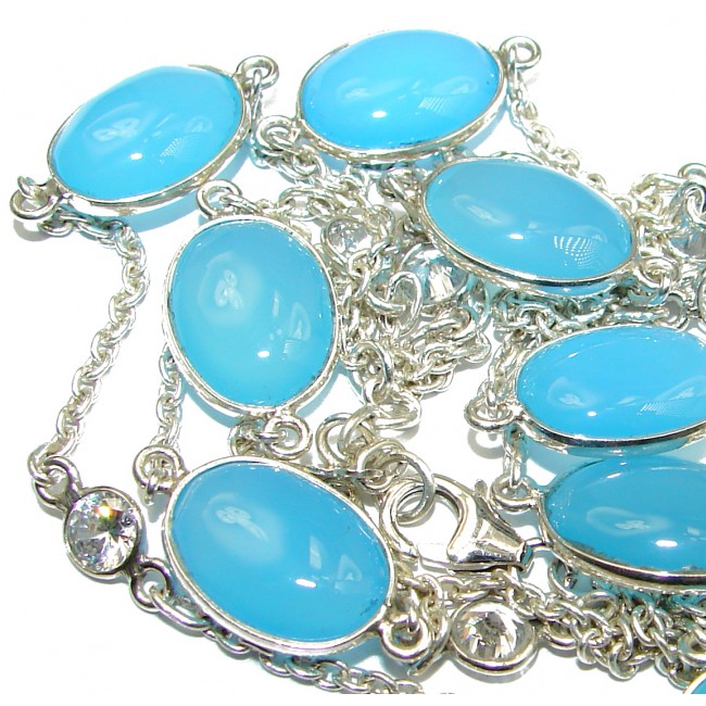 36 inches genuine Chalcedony Agate gold over .925 Sterling Silver Station Necklace
