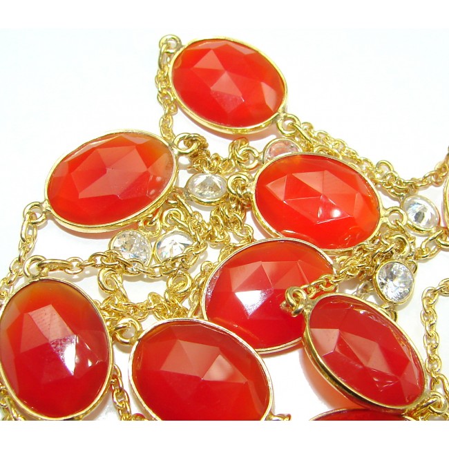 36 inches genuine Carnelian Gold .925 Sterling Silver handcrafted Station Necklace