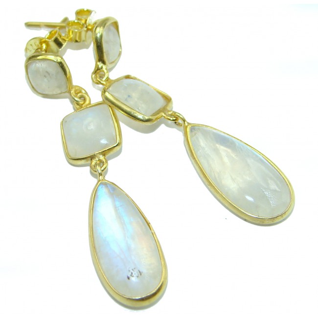 Genuine Fire Moonstone 18K Gold over .925 Sterling Silver handcrafted Earrings