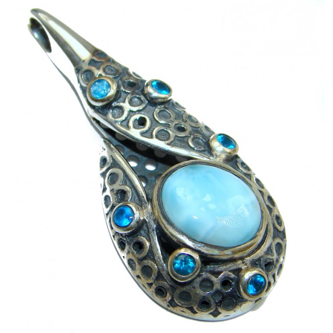 Blue Seduction genuine Larimar .925 Sterling Silver handmade pendant