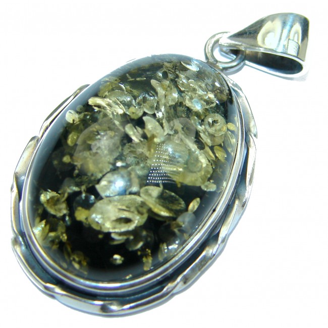 Natural Baltic Green Amber .925 Sterling Silver handmade Pendant