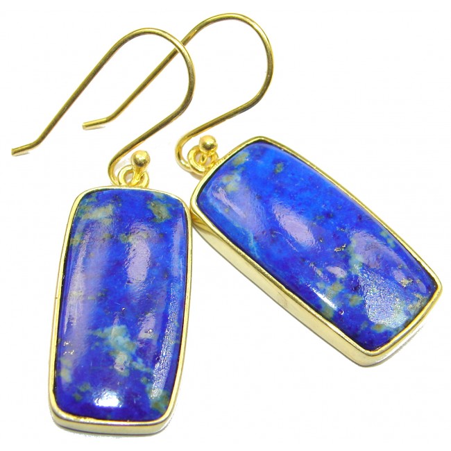 Perfect genuine Blue Lapis Lazuli gold over .925 Sterling Silver handmade earrings
