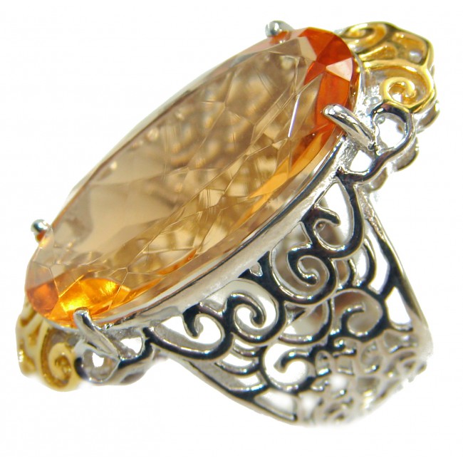 Exotic Golden Topaz two tones .925 Sterling Silver handcrafted Ring s. 6