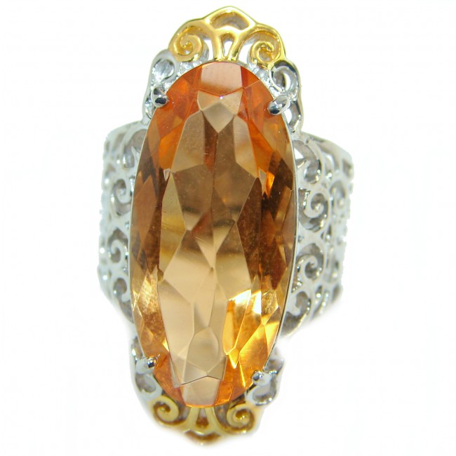 Exotic Golden Topaz two tones .925 Sterling Silver handcrafted Ring s. 6