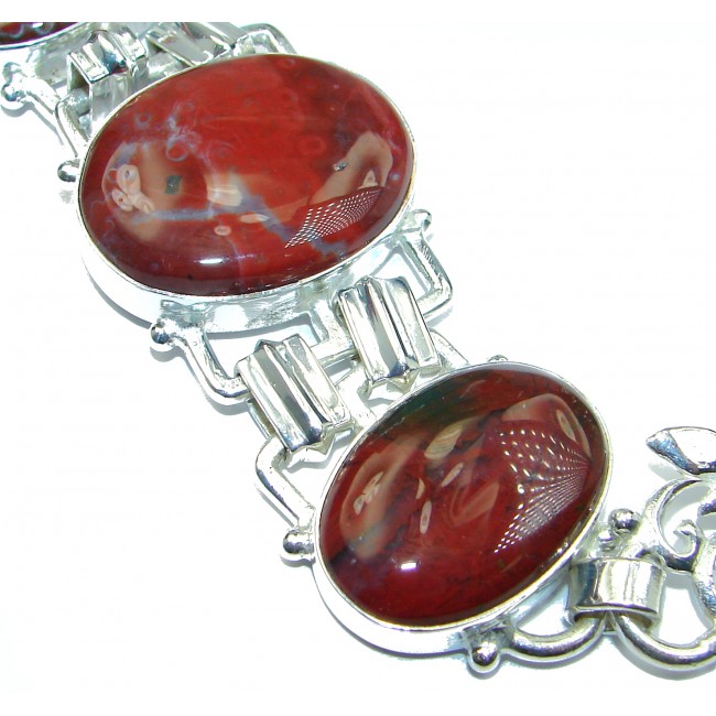 Nature Inspired Design genuine red Jasper .925 Sterling Silver Bracelet
