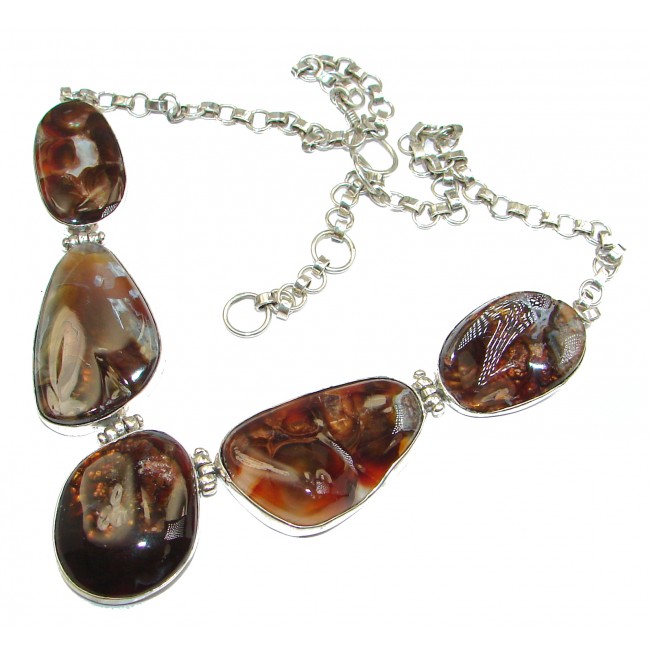One of the kind Aura Of Beauty Genuine Fire Agate .925 Sterling Silver handmade necklace