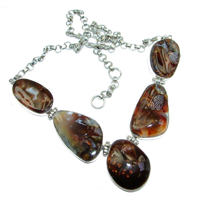 One of the kind Aura Of Beauty Genuine Fire Agate .925 Sterling Silver handmade necklace