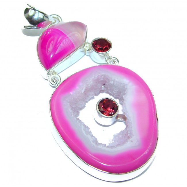 Pink Beauty Agate Druzy .925 Sterling Silver handcrafted Pendant