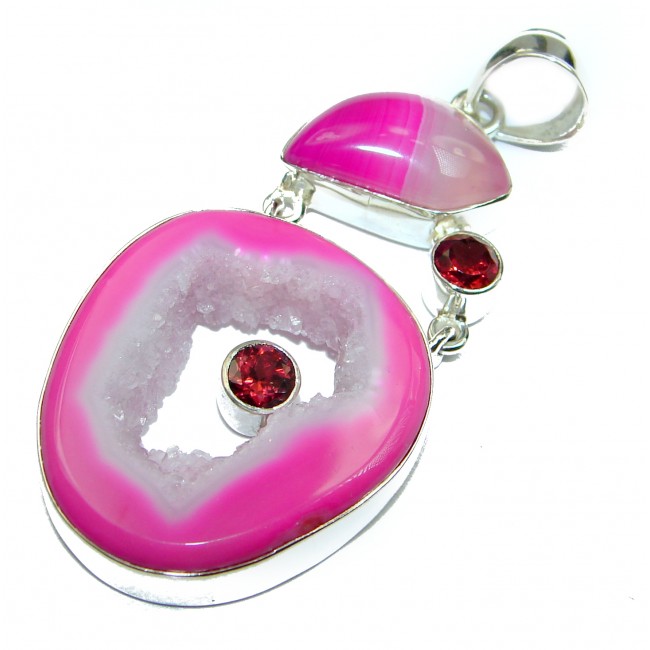 Pink Beauty Agate Druzy .925 Sterling Silver handcrafted Pendant