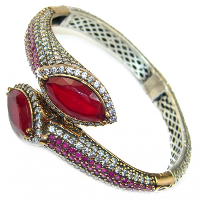 Victorian Style Created Red Ruby & White Topaz Copper over Sterling Silver Bracelet bangle