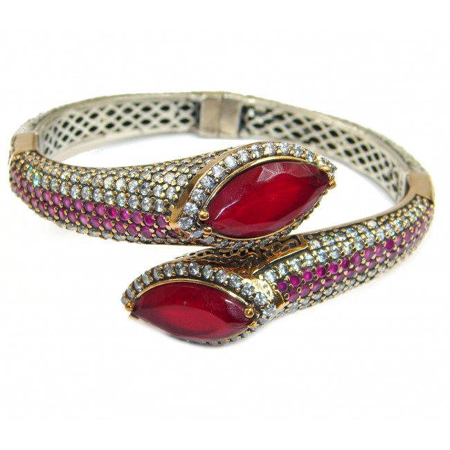 Victorian Style Created Red Ruby & White Topaz Copper over Sterling Silver Bracelet bangle
