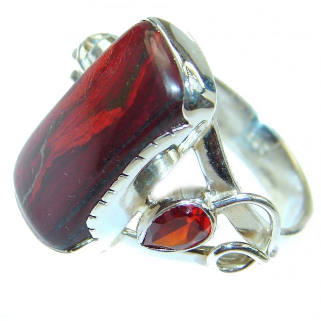 Genuine Red Jasper .925 Sterling Silver handcrafted ring s. 8