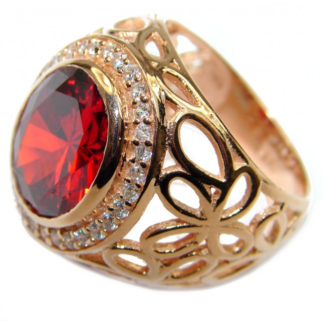 Intense Red color Topaz Rose Gold over .925 Sterling Silver handcrafted Ring s. 6