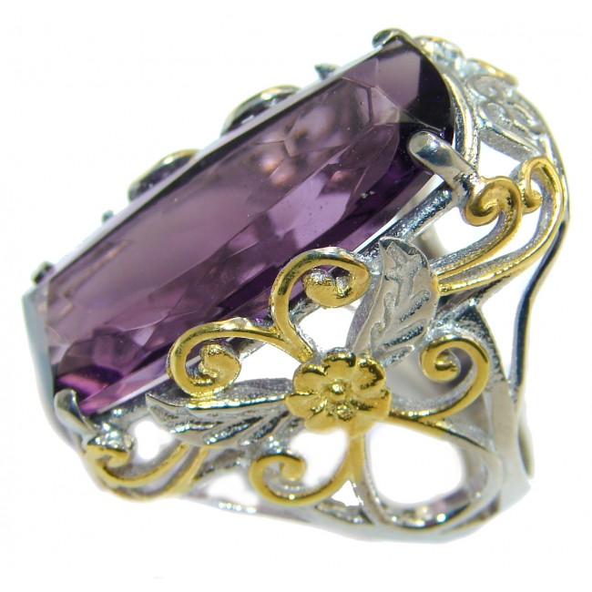 Exotic Purple Quartz two tones .925 Sterling Silver handcrafted Ring s. 6