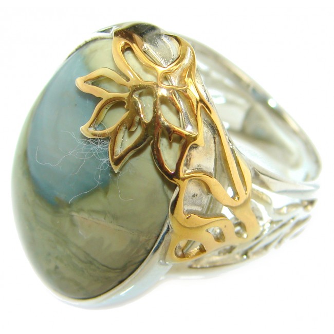 Genuine Imperial Jasper Gold over .925 Sterling Silver handcrafted ring s. 7 adjustable