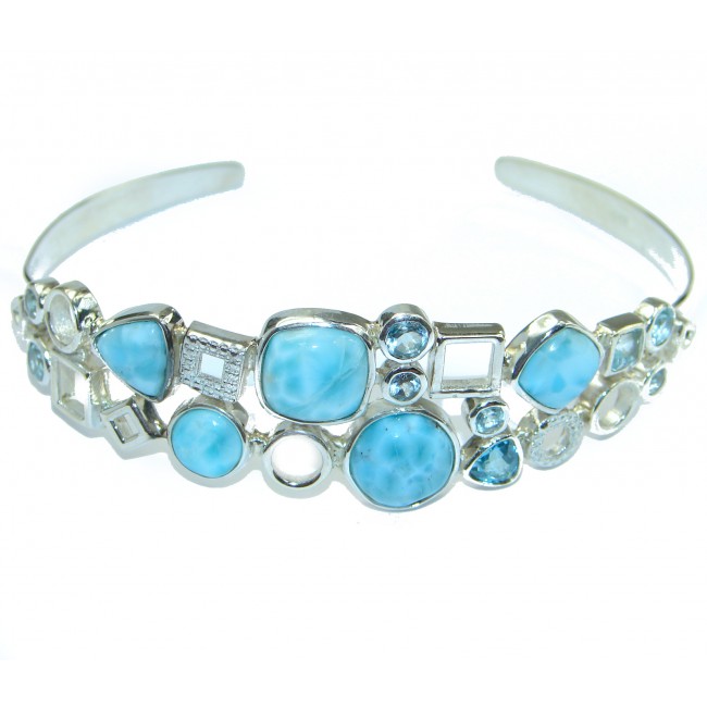 Genuine Blue Larimar Oxidized .925 Sterling Silver handmade Bracelet Cuff