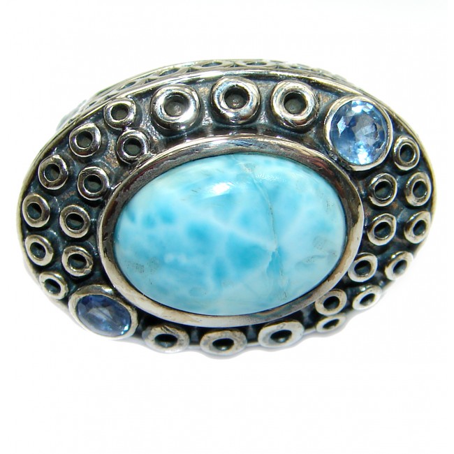Bali Treasure Blue Larimar .925 Sterling Silver handmade ring s. 8