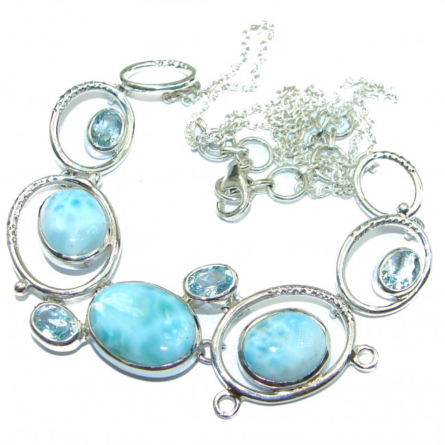 One of the kind Nature inspired Larimar Gold Rhodium over .925 Sterling Silver handmade necklace