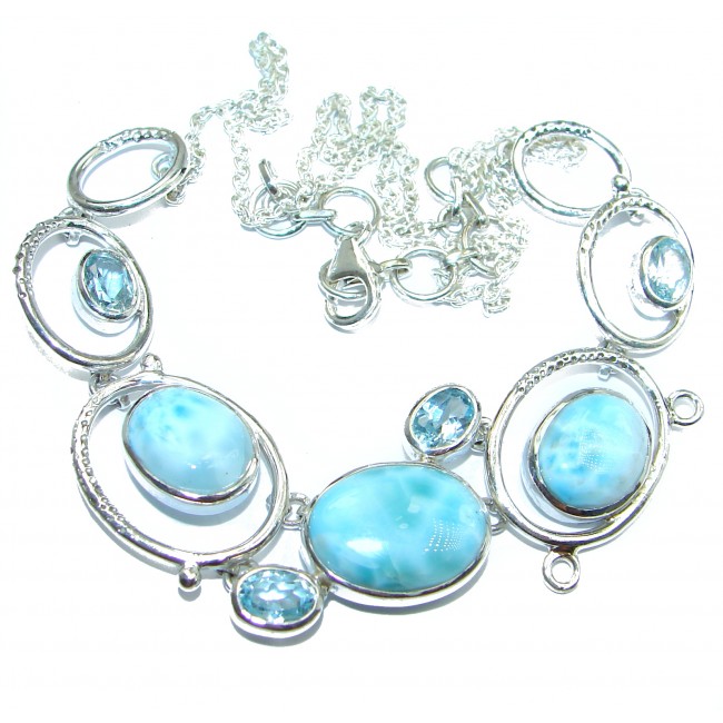 One of the kind Nature inspired Larimar Gold Rhodium over .925 Sterling Silver handmade necklace