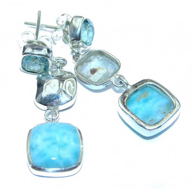 Rich Design Larimar Swiss Blue Topaz .925 Sterling Silver handcrafted earrings