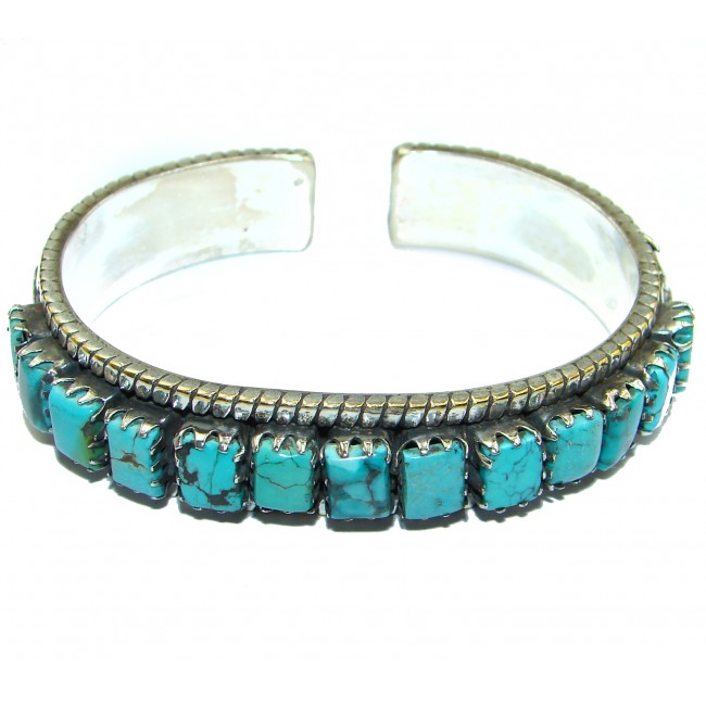 Boho Chic Genuine Turquoise .925 Sterling Silver handmade Bracelet / Cuff