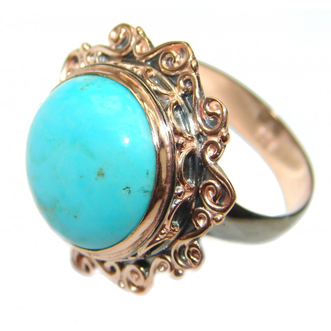 Genuine Sleeping Beauty Turquoise Rose Gold over .925 Sterling Silver Ring size 7 adjustable