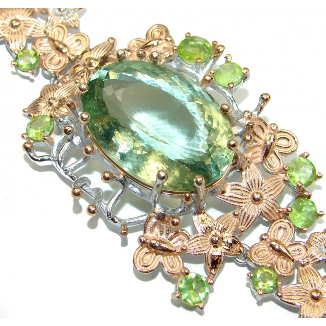 Baroque Style Green Amethyst 14 Gold over .925 Sterling Silver handmade Bracelet
