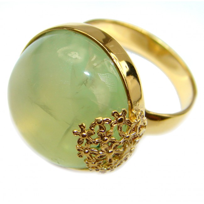 Natural Moss Prehnite 14K Gold over .925 Sterling Silver handmade ring s. 8
