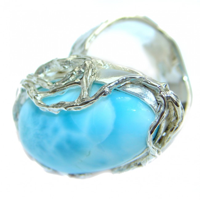 Large Natural Larimar .925 Sterling Silver handcrafted Ring s. 9