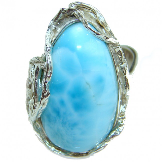 Large Natural Larimar .925 Sterling Silver handcrafted Ring s. 9