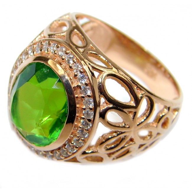 Intense Green color Topaz Rose Gold over .925 Sterling Silver handcrafted Ring s. 7 1/4